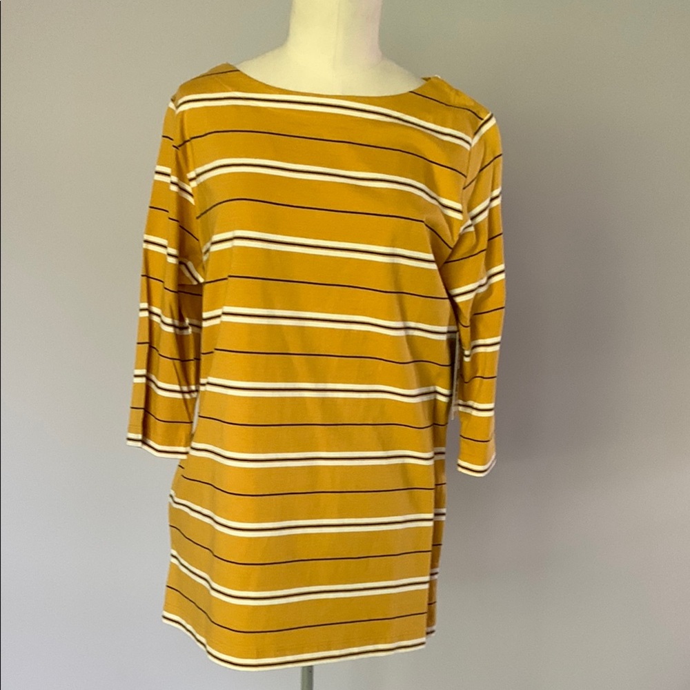 KAREN SCOTT 100% Cotton Striped Mustard Long Shirt NWT